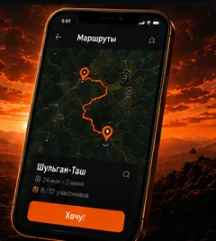 Экран приложения: маршрут Шульган-Таш на карте